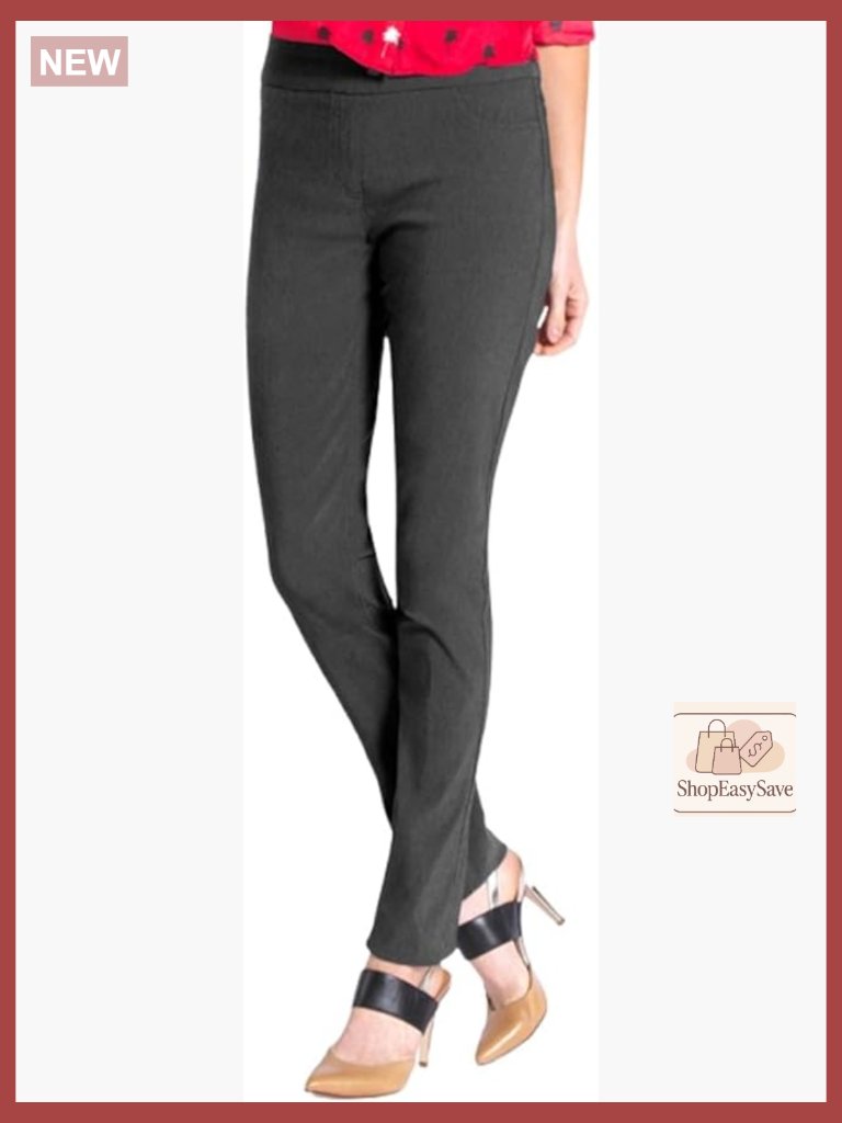 High Waisted Tummy Control Pull On Straight Leg Pants Slimming Casual Dress